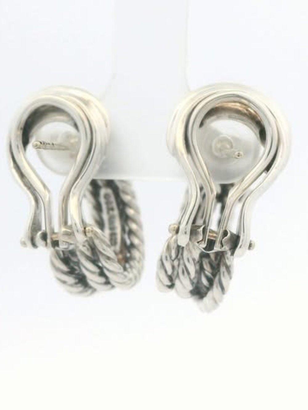 David Yurman 925 Diamond cable X Crossover Huggie Omega Post Earrings - Picture 5 of 7